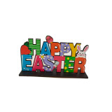 3PCS Easter Color Gnome Bunny Spring Home Slogan Wooden Craft Ornaments With Base