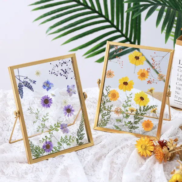 Metal Glass Dried Flower Leaf Plant Specimen Tabletop Photo Frame