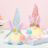 Sequins Easter LED Light Up Gnome Bunny Faceless Plush Doll Ornaments With Egg
