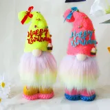 Multicolor Happy Birthday Faceless Gnomes Doll with Cake and Gift Box Decoration