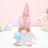Sequins Easter LED Light Up Gnome Bunny Faceless Plush Doll Ornaments With Egg