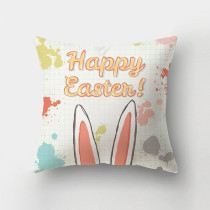 Easter Theme Pillow Covers Happy Easter Slogan Rabbits Pillow Cushion Cover