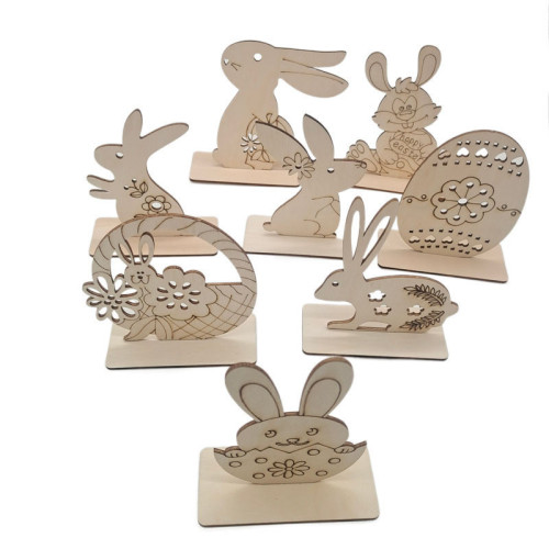 Diy Paint Drawing 10PCS Easter Bunny Decorations Wooden Craft Ornaments for Home Party Office