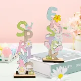 Easter Color Gnome Bunny Welcome Home Slogan Wooden Craft Ornaments