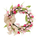 Easter Pink Artificial Tulip Wreath Chic Style Rattan Tulip Wreath