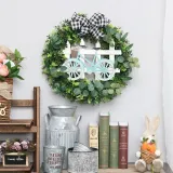 Easter Artificial Green Leaf Wreath Wall Window Faux Porch Farmhouse Patio Garden Décor