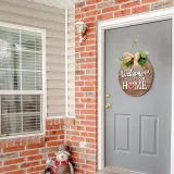 Holiday Interchangeable Seasonal Welcome Sign Round Wood Wreaths Hanging Door Wall Decoration