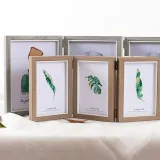 Wood Three Hinged Pictures Tabletop Photo Frame