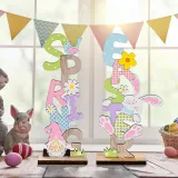Easter Color Gnome Bunny Welcome Home Slogan Wooden Craft Ornaments