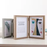 Wood Two Hinged Pictures Tabletop Photo Frame