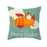 Easter Theme Sloagn Colorful Easter Eggs Cartoon Rabbits Pillow Cushion Cover