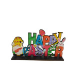 3PCS Easter Color Gnome Bunny Spring Home Slogan Wooden Craft Ornaments With Base