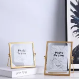 Metal Glass Dried Flower Leaf Plant Specimen Tabletop Photo Frame