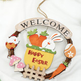 Easter Wooden Rabbit Wreath Welcome Sign Garland with Eggs