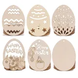 10PCS Diy Paint Drawing Easter Egg Wooden Craft Hanging Ornaments