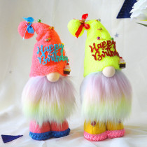 Multicolor Happy Birthday Faceless Gnomes Doll with Cake and Gift Box Decoration