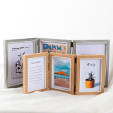 Wood Three Hinged Pictures Tabletop Photo Frame