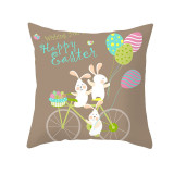 Easter Theme Wishing You Happy Easter Sloagn Colorful Easter Eggs Cartoon Rabbits Pillow Cushion Cover