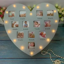 Love Heart My First Year Newbone Baby 12 Cells Growth Photo Frame Light Wall Frame