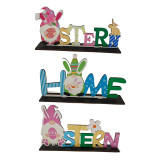 Easter Color Gnome Bunny Spring Home Slogan Wooden Craft Ornaments With Base