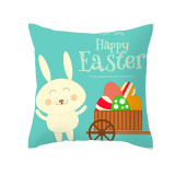 Easter Theme Wishing You Happy Easter Sloagn Colorful Easter Eggs Cartoon Rabbits Pillow Cushion Cover
