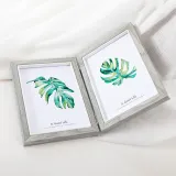 Wood Two Hinged Pictures Tabletop Photo Frame