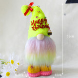Multicolor Happy Birthday Faceless Gnomes Doll with Cake and Gift Box Decoration