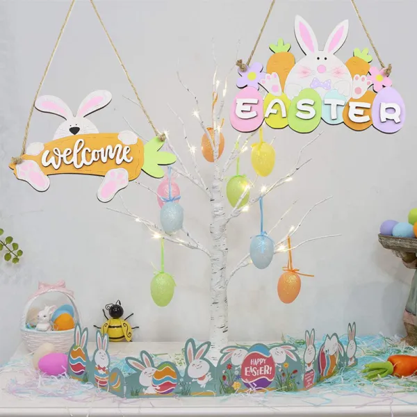 Easter Color Gnome Bunny Welcome Home Slogan Wooden Craft Ornaments