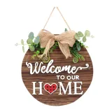 Holiday Interchangeable Seasonal Welcome Sign Round Wood Wreaths Hanging Door Wall Decoration
