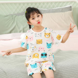 Toddler Kids Girl Prints Cats Summer Short Pajamas Sleepwear Set Cotton Pjs