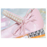 Kid Girls Pure Color Glitter Pearl Bowknot Heels Pumps Dress Shoes