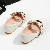 Toddler Girls PU Leather Pearl Flower Flat Dress Shoes