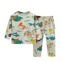 Kids Print Triceratops Dinosuar Pajamas Sleepwear Set Long-sleeve Cotton Pjs