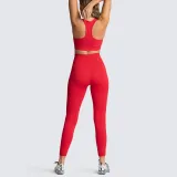 Women Seamless Sport U Shaped Neck Bra High Waist Close Fitting Yoga Leggings Sets