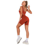 Women Ribbed Sport Bra High Waist Running Shorts Gym Workout Yoga Sets