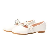 Toddler Girls PU Leather Pearl Flower Flat Dress Shoes