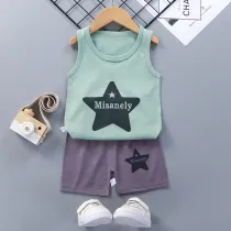 Toddler Kids Boy Five-pointed Stars Summer Vest Tops and Short Pant Sleepwear Set Cotton Pjs