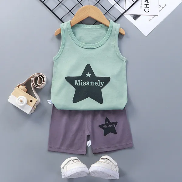 Toddler Kids Boy Five-pointed Stars Summer Vest Tops and Short Pant Sleepwear Set Cotton Pjs