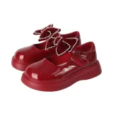 Toddler Girl Crystal Diamond Bowknot PU Leather Flat Dress Shoes