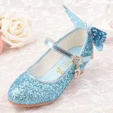 Kid Girls Sequins Glitter Diamonds Butterfly Heels Pumps Dress Shoes