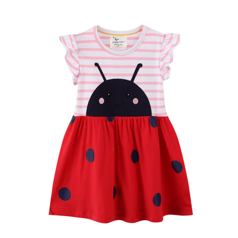 Toddler Girls Strips Ladybug Pattern Sleeveless Mesh Casual Dress