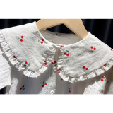 Girls Cute Cherry Pattern Lace Collar Blouse Cartoon T-shirt Tops