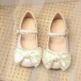 Toddler Girl Pearl Crystal Diamond Bowknot PU Leather Flat Dress Shoes
