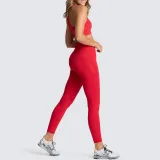 Women Seamless Sport U Shaped Neck Bra High Waist Close Fitting Yoga Leggings Sets