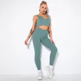 Women 2 Piece Seamless V-Neck Bra High Waist Yoga Leggings Sets