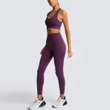 Women Seamless Sport U Shaped Neck Bra High Waist Close Fitting Yoga Leggings Sets