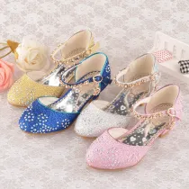 Kid Girls Glitter Diamonds Bowknot Heels Pumps Dress Shoes