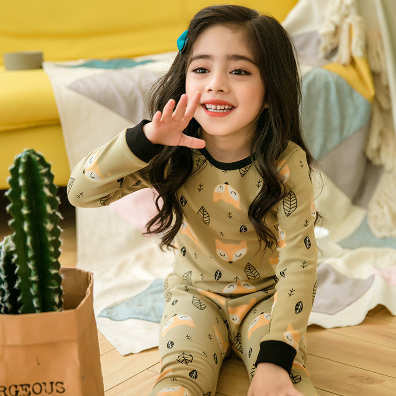 Toddler Kids Girl Fox Leaf Pajamas Sleepwear Set Long-sleeve Cotton Pjs