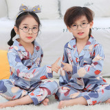 Toddler Kids Girl Strawberry Rabbit Long Sleeves Pajamas Rayon Silk Sleepwear Set