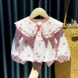 Girls Cute Cherry Pattern Lace Collar Blouse Cartoon T-shirt Tops